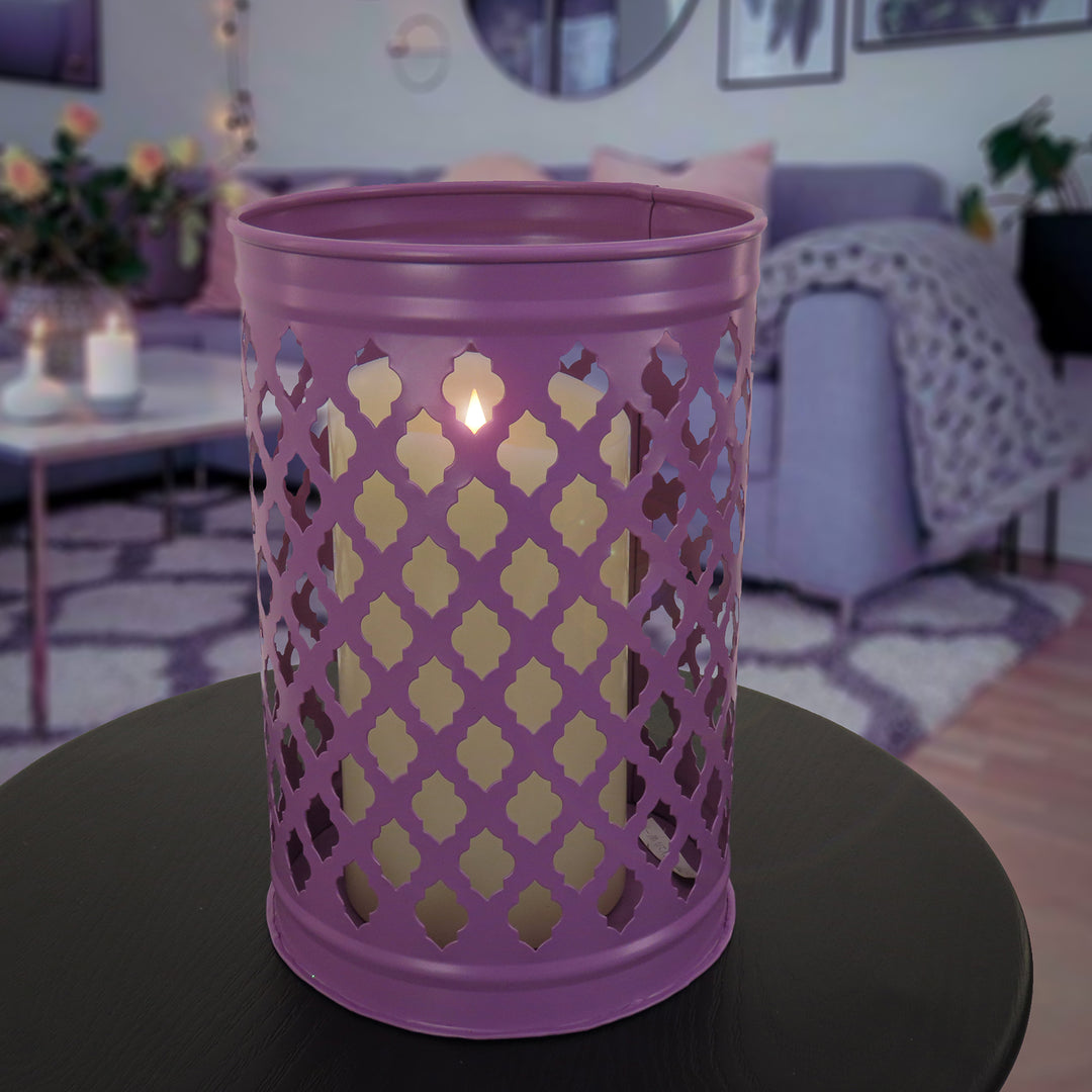 National Outdoor Living Lantern Candleholder, Dusty Lavender, Modern Design and Finish, 12 Inches