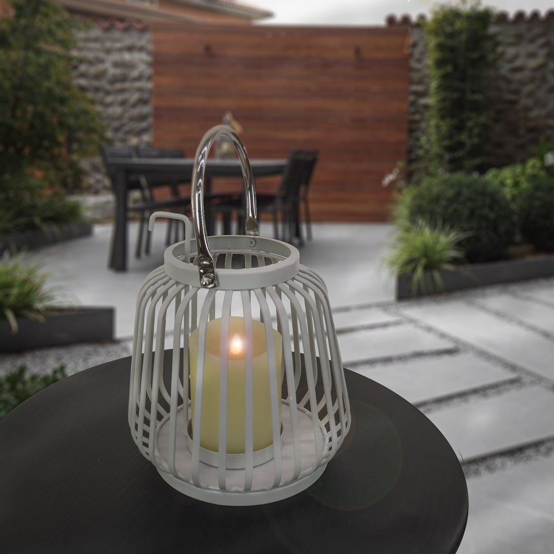 National Outdoor Living Lantern Candleholder, Metal, Glacier Gray, Modern Design and Finish, Includes Metal Handle11 Inches