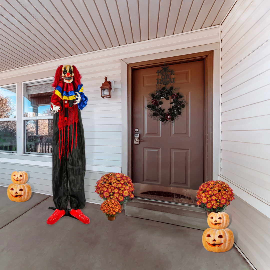 Halloween Pre Lit Animated Creepy Clown, Red, Sound Activated, LED Lights, Battery Operated, 63 Inches