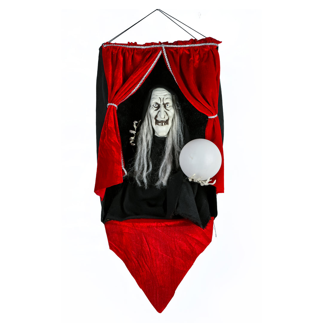 Halloween Pre Lit Animated Fortune Teller, Red, Sound Activated, LED Lights, Battery Operated, 28 Inches