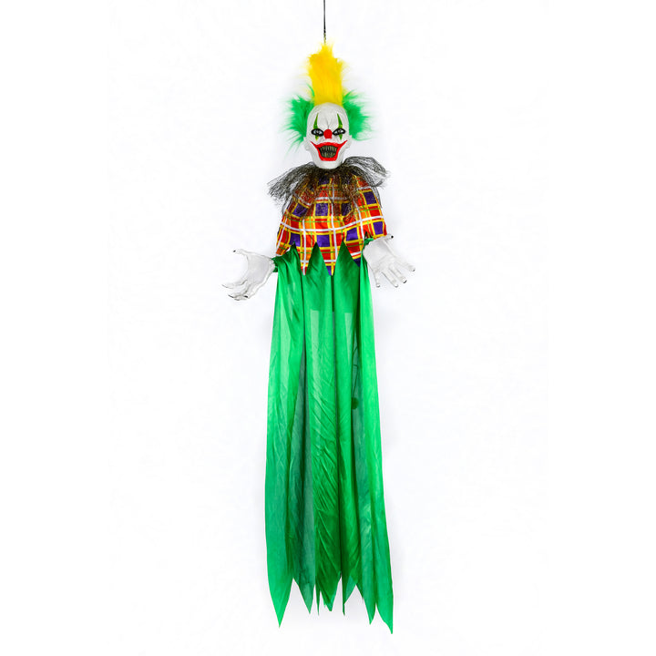 Halloween Pre Lit Animated Scary Hanging Clown, Green, Sound Activated, LED Lights, Battery Operated, 39 Inches