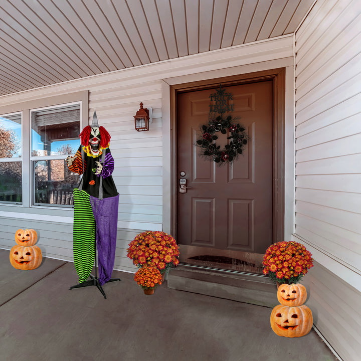 Halloween Pre Lit Animated Spooky Clown, Purple, Sound Activated, LED Lights, Battery Operated, 67 Inches