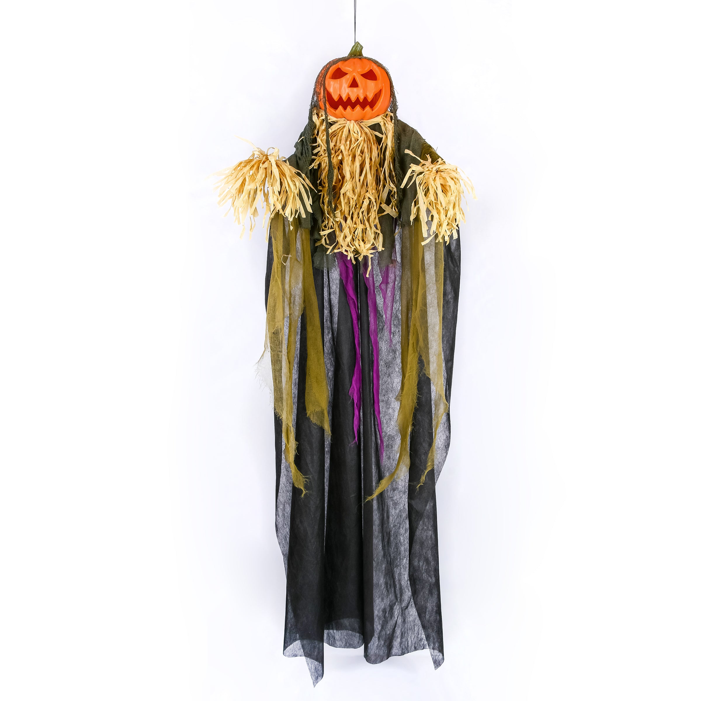Halloween Pre Lit Animated Hanging Scarecrow, Black, Sound Activated, LED Lights, Battery Operated, 6 Feet