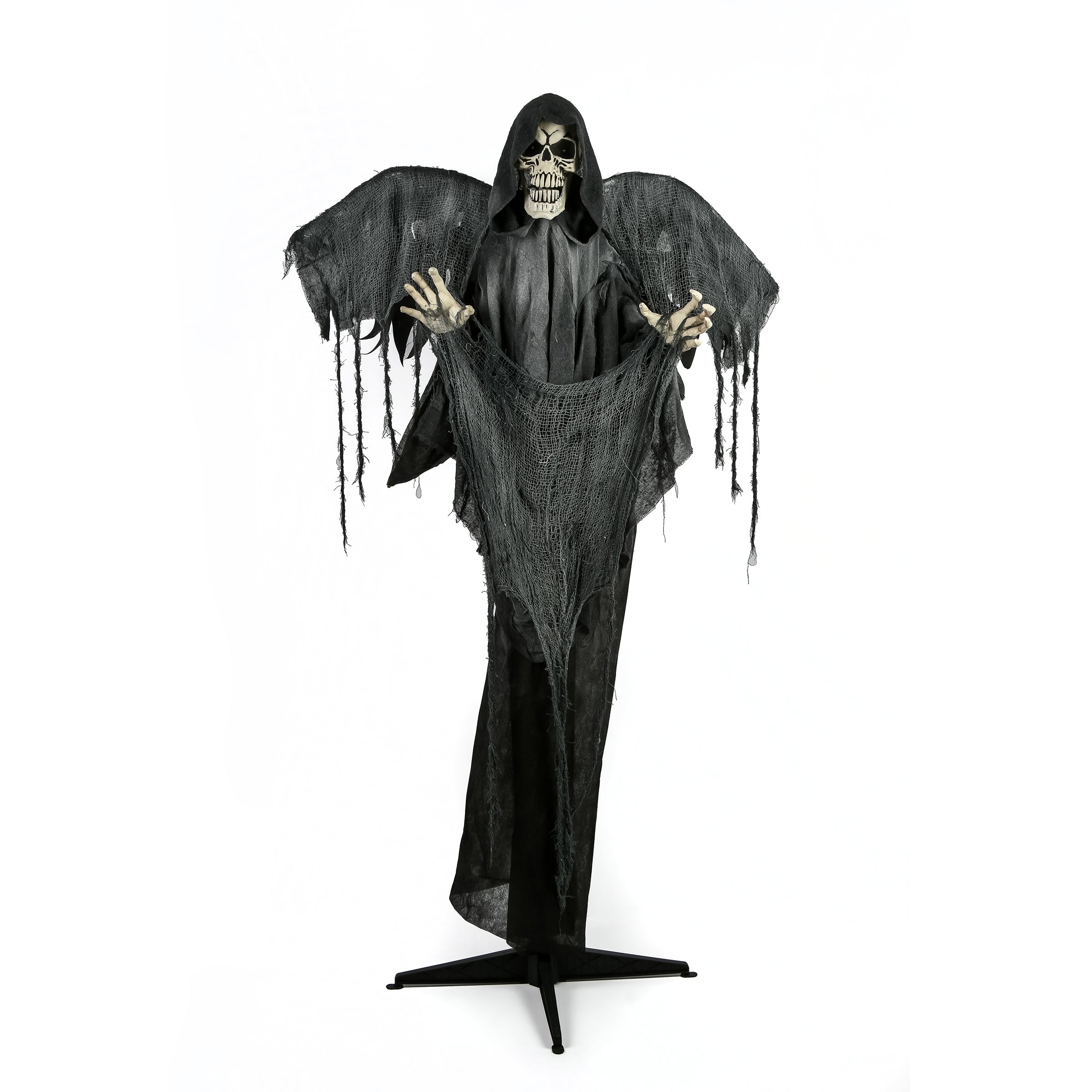 Halloween Pre Lit Animated Grim Reaper, Black, Sound Activated, LED Lights, Battery Operated, 63 Inches