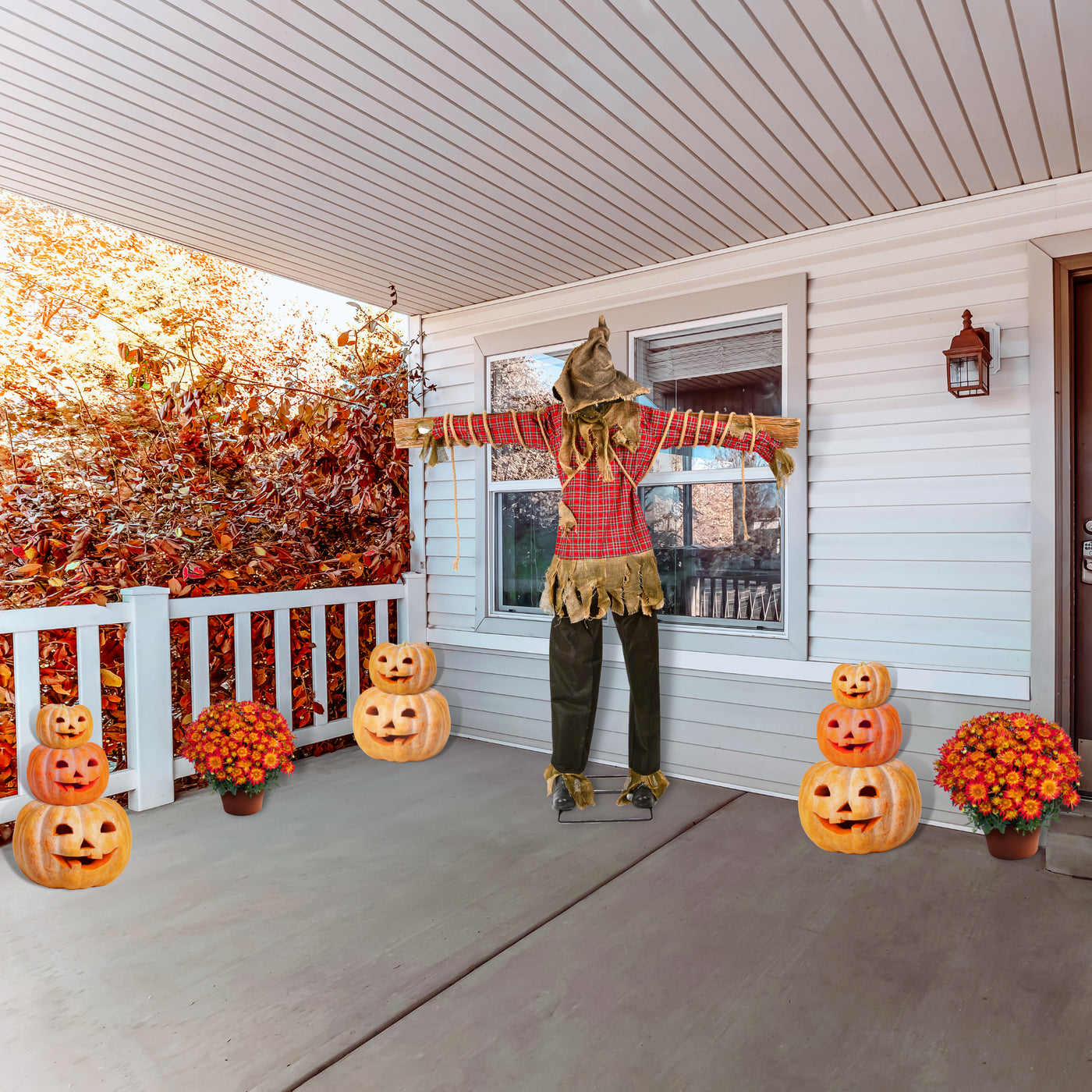 Halloween Pre Lit Animated Spooky Scarecrow, Brown, Sound Activated, LED Lights, Plug In, 76 Inches - National Tree Company