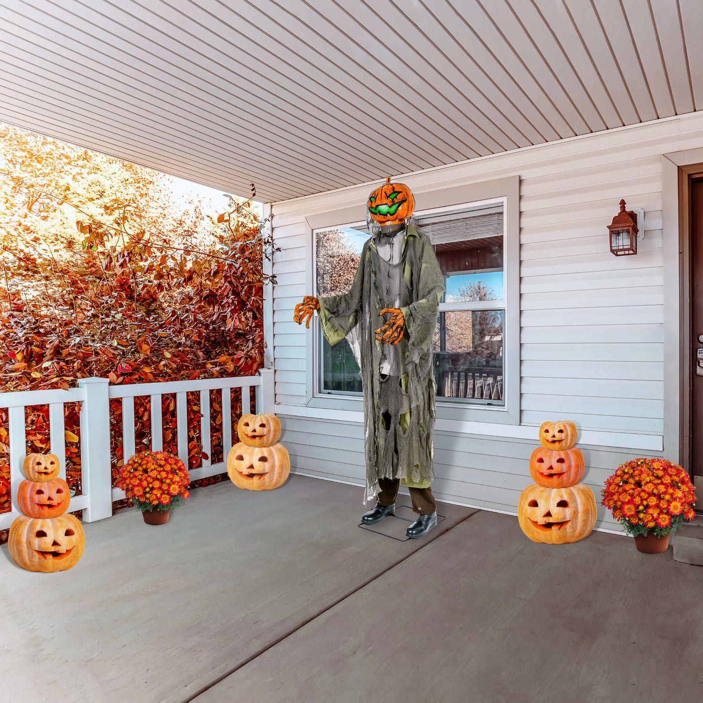 Halloween Pre Lit Animated Pumpkin Zombie, Black, Sound Activated, LED Lights, Plug In, 78 Inches - National Tree Company