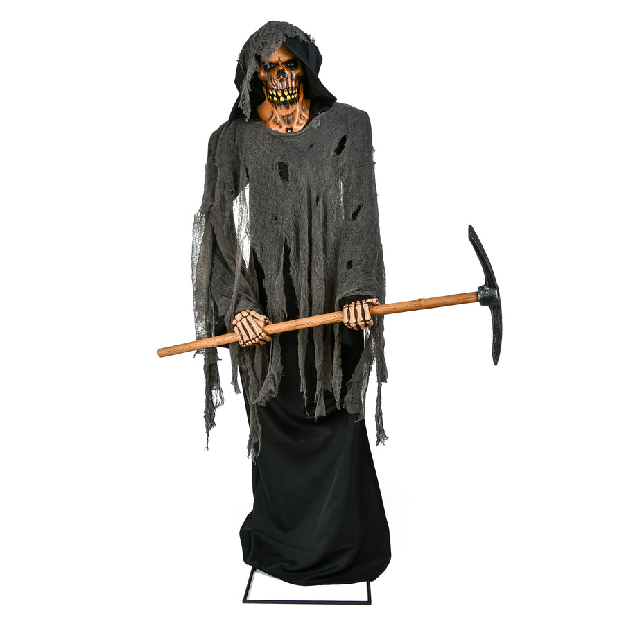 67 in. Pre-Lit Halloween Sound Activated Animated Grave Digger Skeleton - National Tree Company