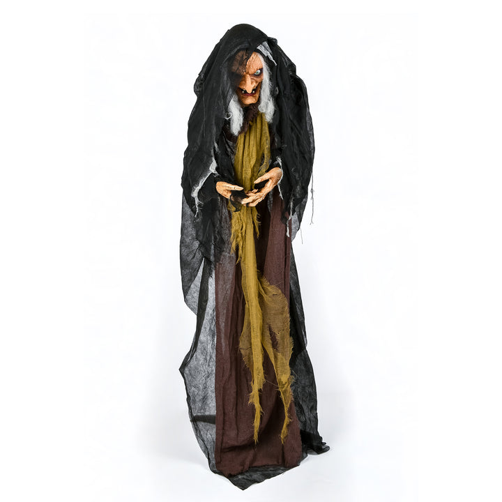 Halloween Pre Lit Animated Scary Old Witch, Brown, Sound Activated, LED Lights, Battery Operated, 63 Inches