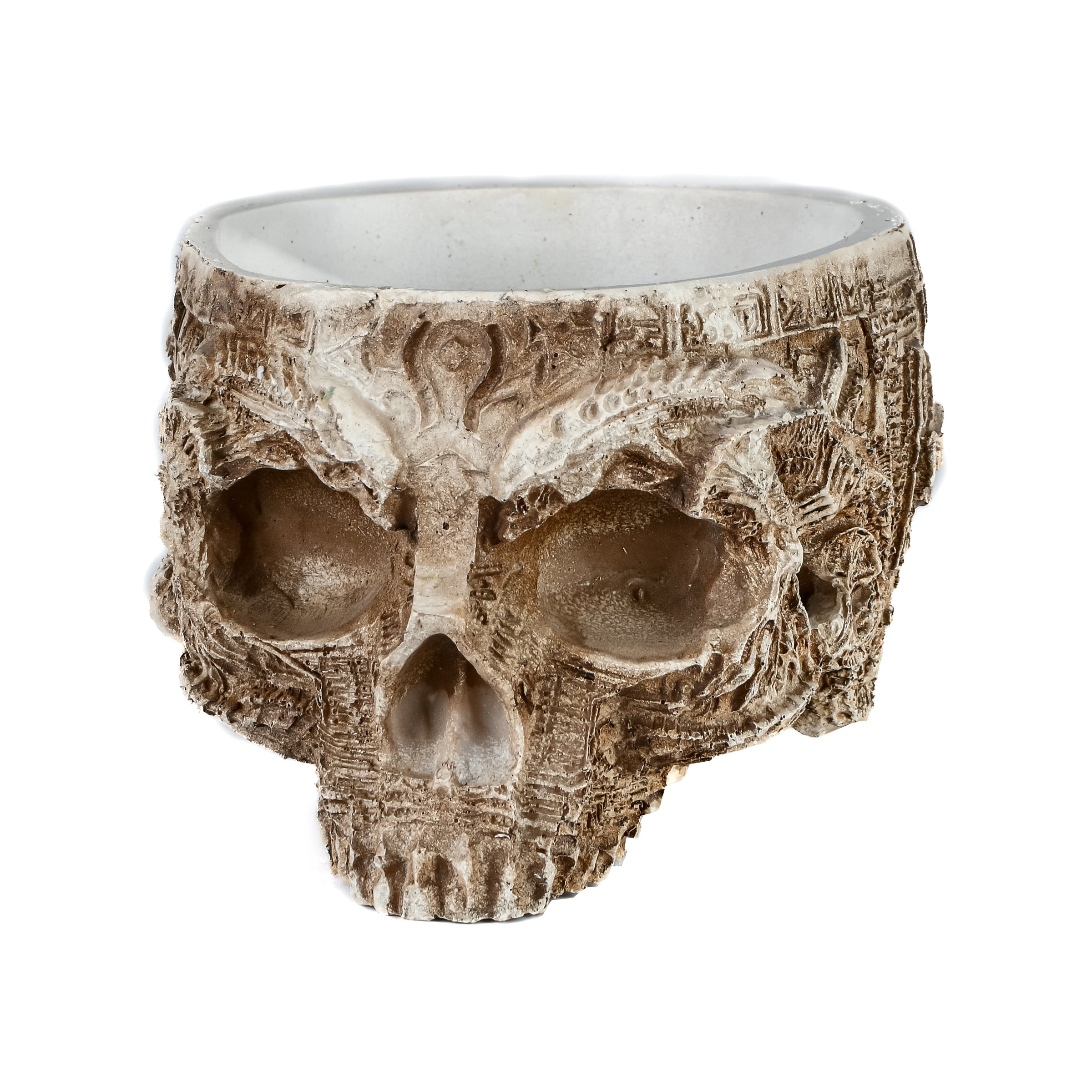 Halloween Half Skull Flower Pot, White, Hand Crafted, 6 Inches