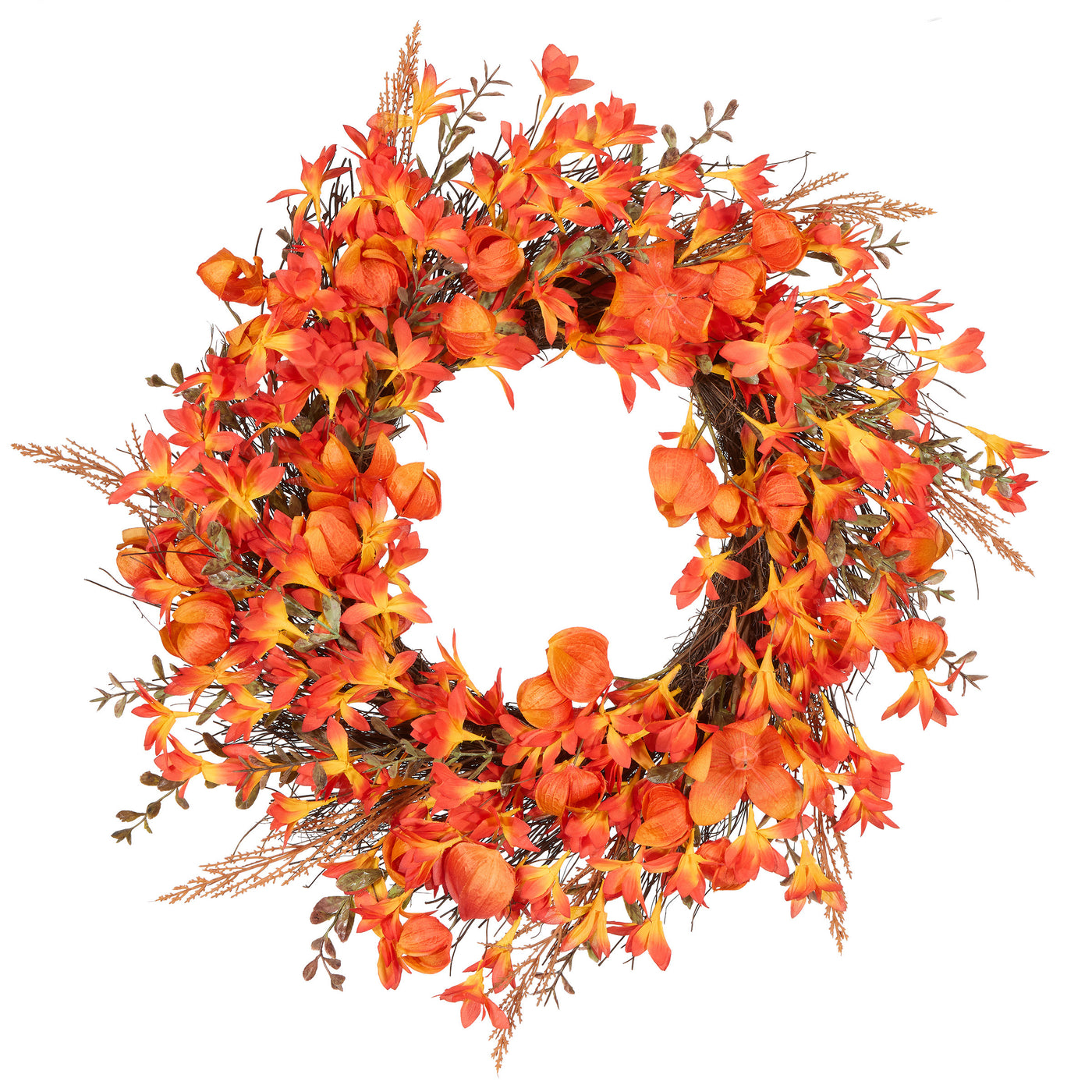 22 in. Spring Wreath with Orange Lantern - National Tree Company