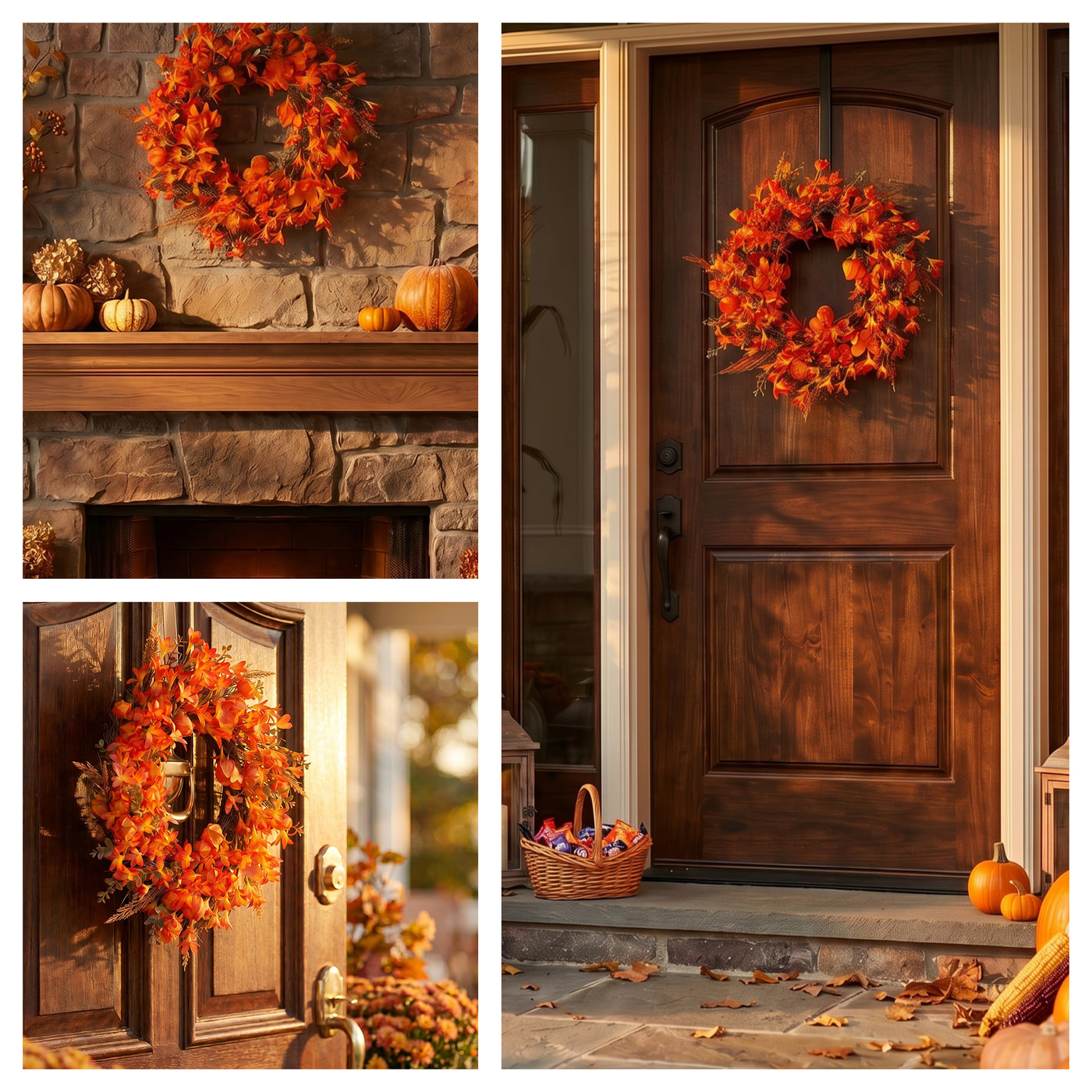 22 in. Spring Wreath with Orange Lantern - National Tree Company