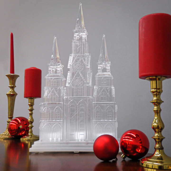 National Tree Company Pre Lit Christmas Cathedral Decoration, White LED Lights, Battery Powered, Christmas Collection, 17 Inches