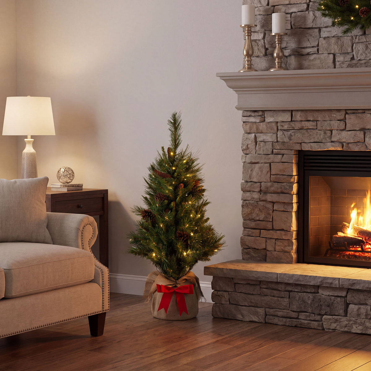 3 ft. Pre-Lit Pine Cone Burlap Tree with Warm White LED Lights - National Tree Company