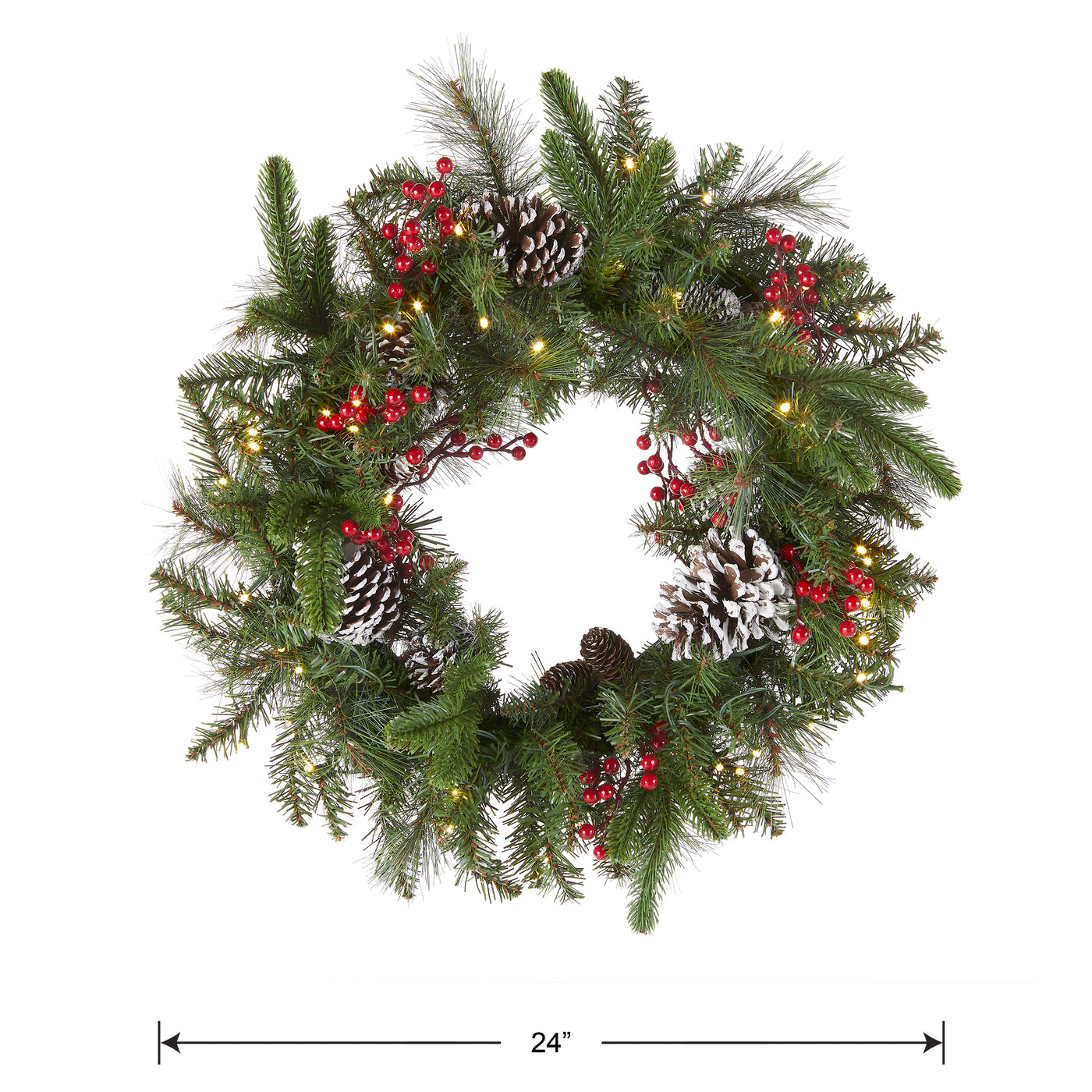 24 in. Pre-Lit Bristle Berry Wreath with LED Lights - National Tree Company