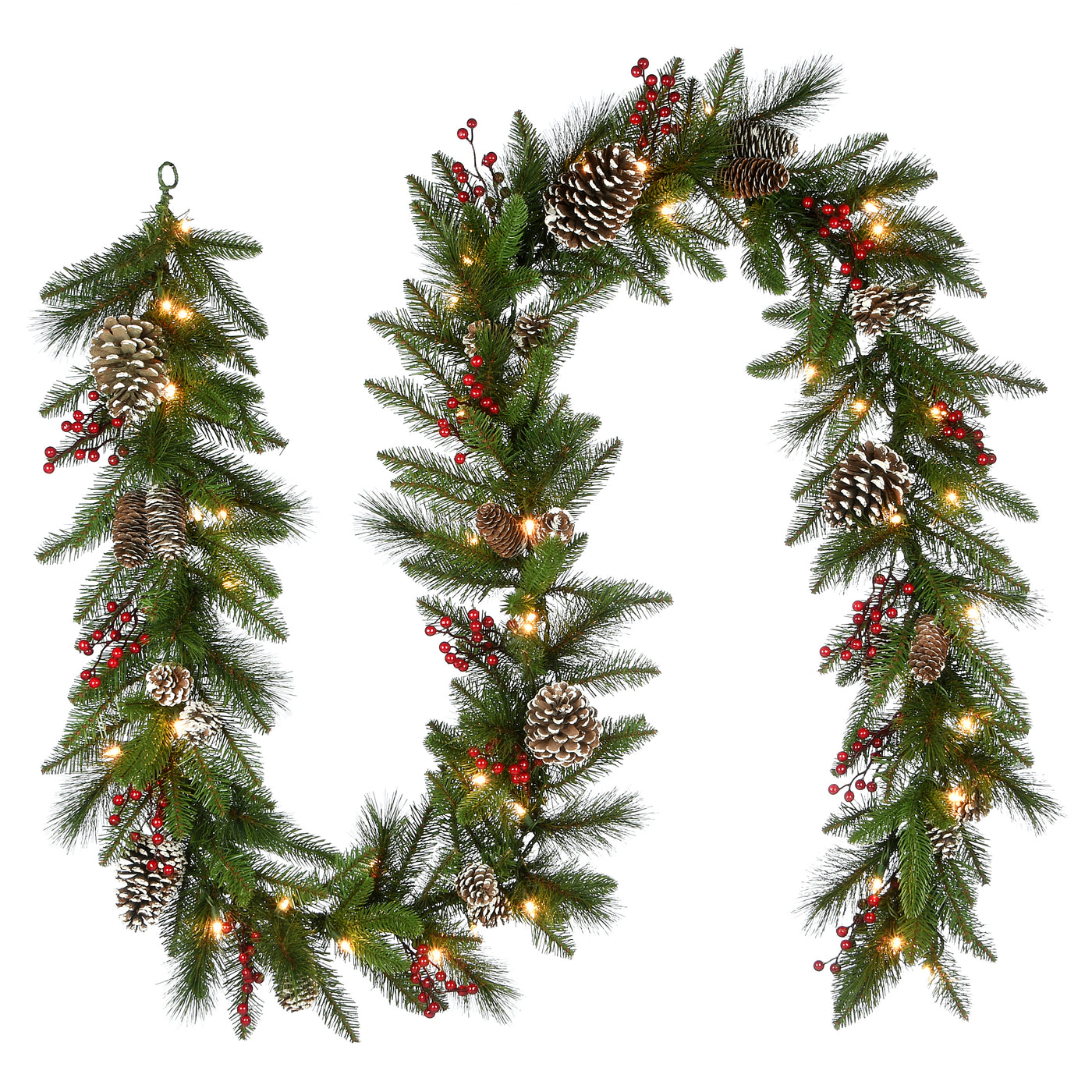 9 ft. Pre-Lit Bristle Berry Pine Garland with LED Lights - National Tree Company