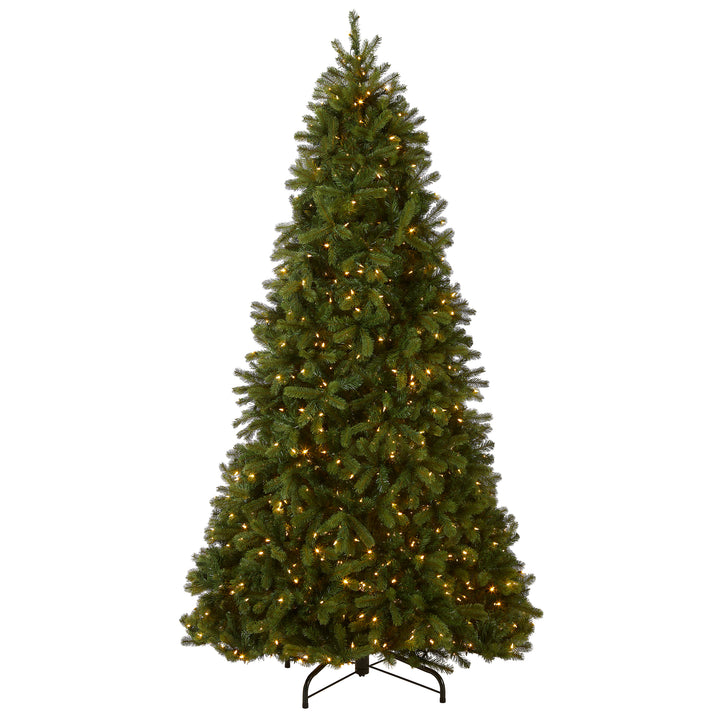Pre-Lit 'Feel Real' Artificial Christmas Tree, Bayberry Spruce, Green, Dual Color LED Lights, Includes Stand, 9 Feet