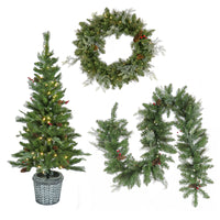 Pre-Lit Buzzard Pine Assortment Set of 1 Entrance Tree, 1 Wreath, 1 Garland - National Tree Company