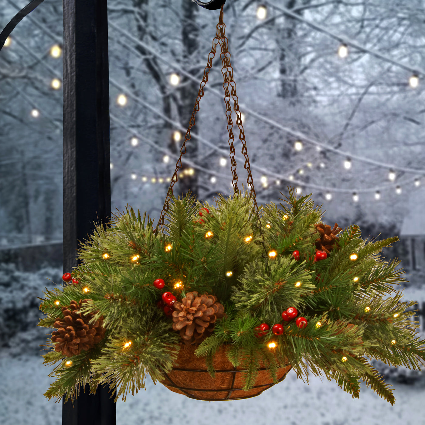 outdoor christmas hanging plants 20 in. Pre-Lit Colonial Fir Hanging Basket with LED Lights · National Tree Company