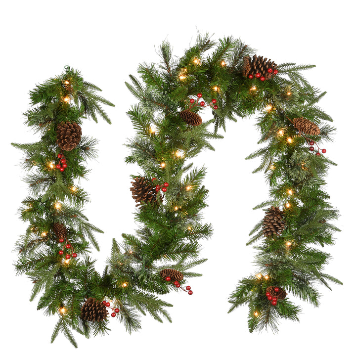 National Tree Company Pre-Lit 'Feel Real' Artificial Christmas Garland, Green, Colonial Fir, White Lights, Decorated With Pine Cones, Plug In, Christmas Collection, 9 Feet