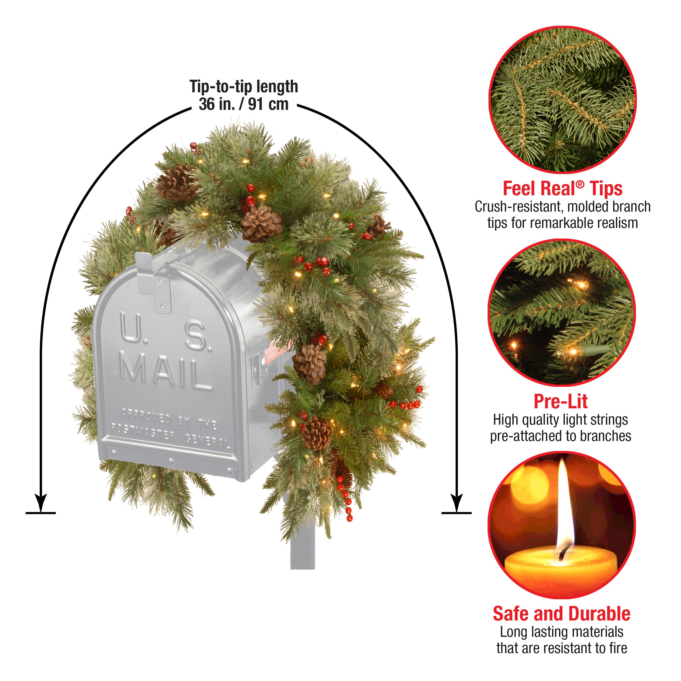National Tree Company Colonial Fir Mailbox Swag - Thumbnail 5