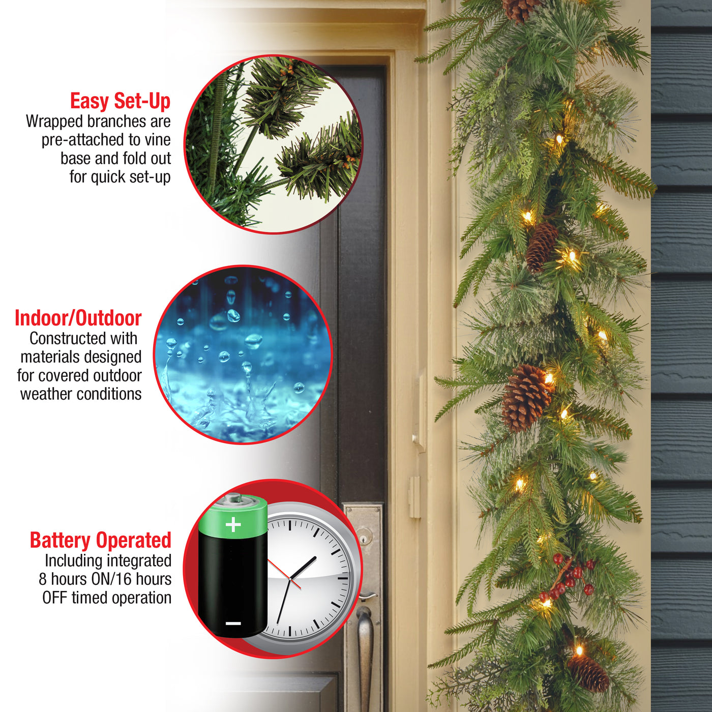 9 ft. Pre-Lit Colonial Fir Garland with Dual Color LED Lights - National Tree Company