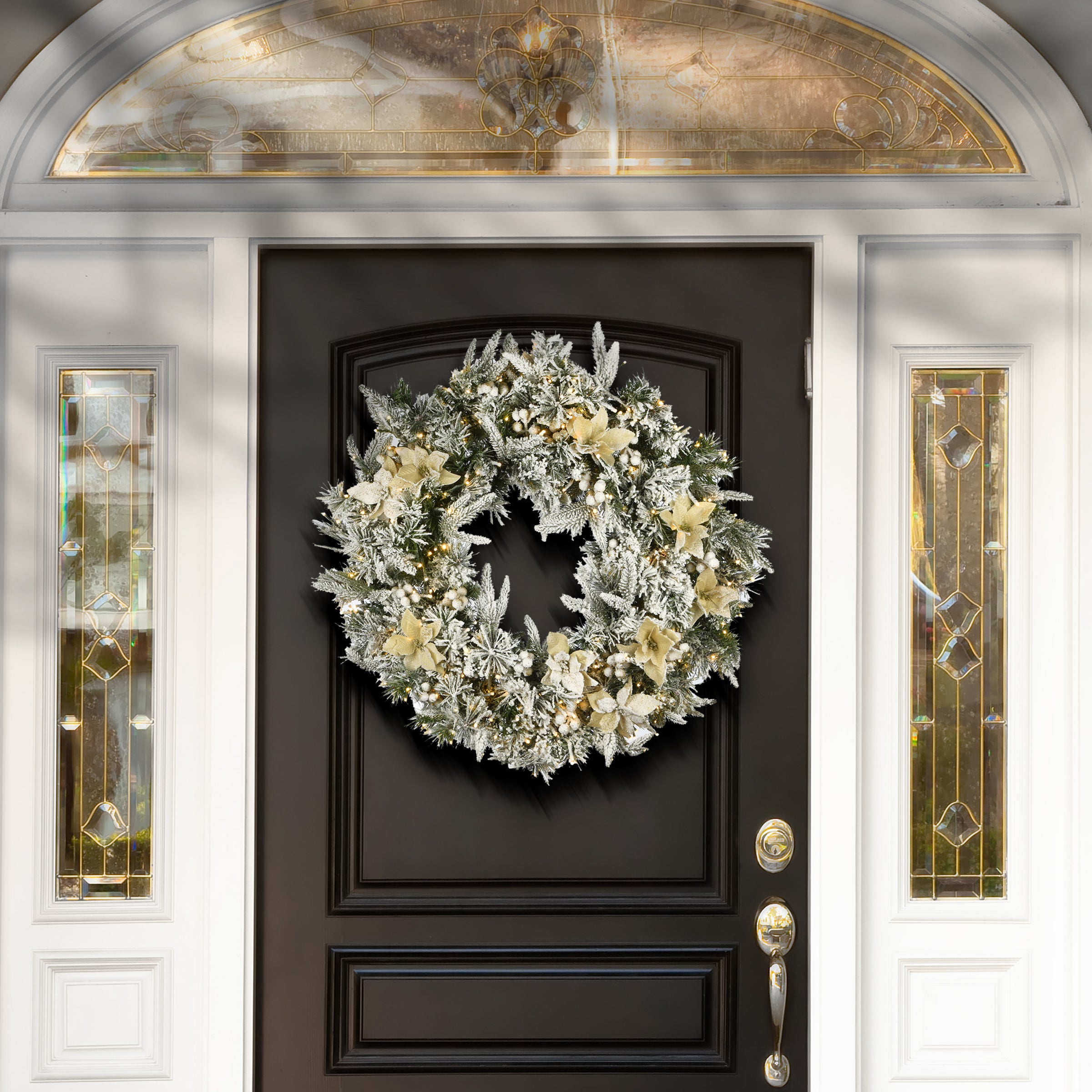 30 in. Pre-Lit Frosted Colonial Fir Wreath with Dual Color LED