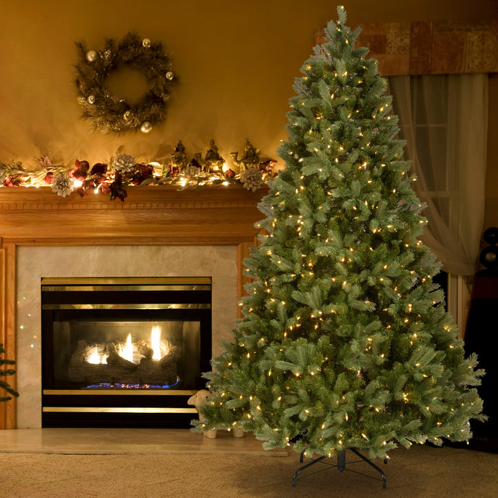 Pre-lit 'Feel Real' Artificial Giant Downswept Christmas Tree, Green, Douglas Fir, White Lights, Includes Stand, 10 feet