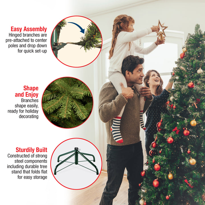 Pre-lit 'Feel Real' Artificial Full Downswept Christmas Tree, Green, Douglas Fir, White Lights, Includes Stand, 7 feet