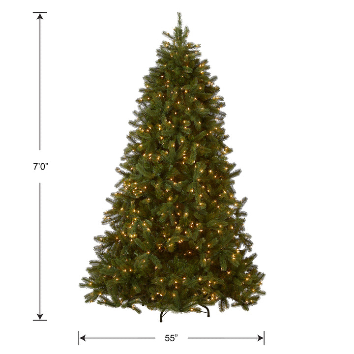 Pre-lit 'Feel Real' Artificial Full Downswept Christmas Tree, Green, Douglas Fir, White Lights, Includes Stand, 7 feet