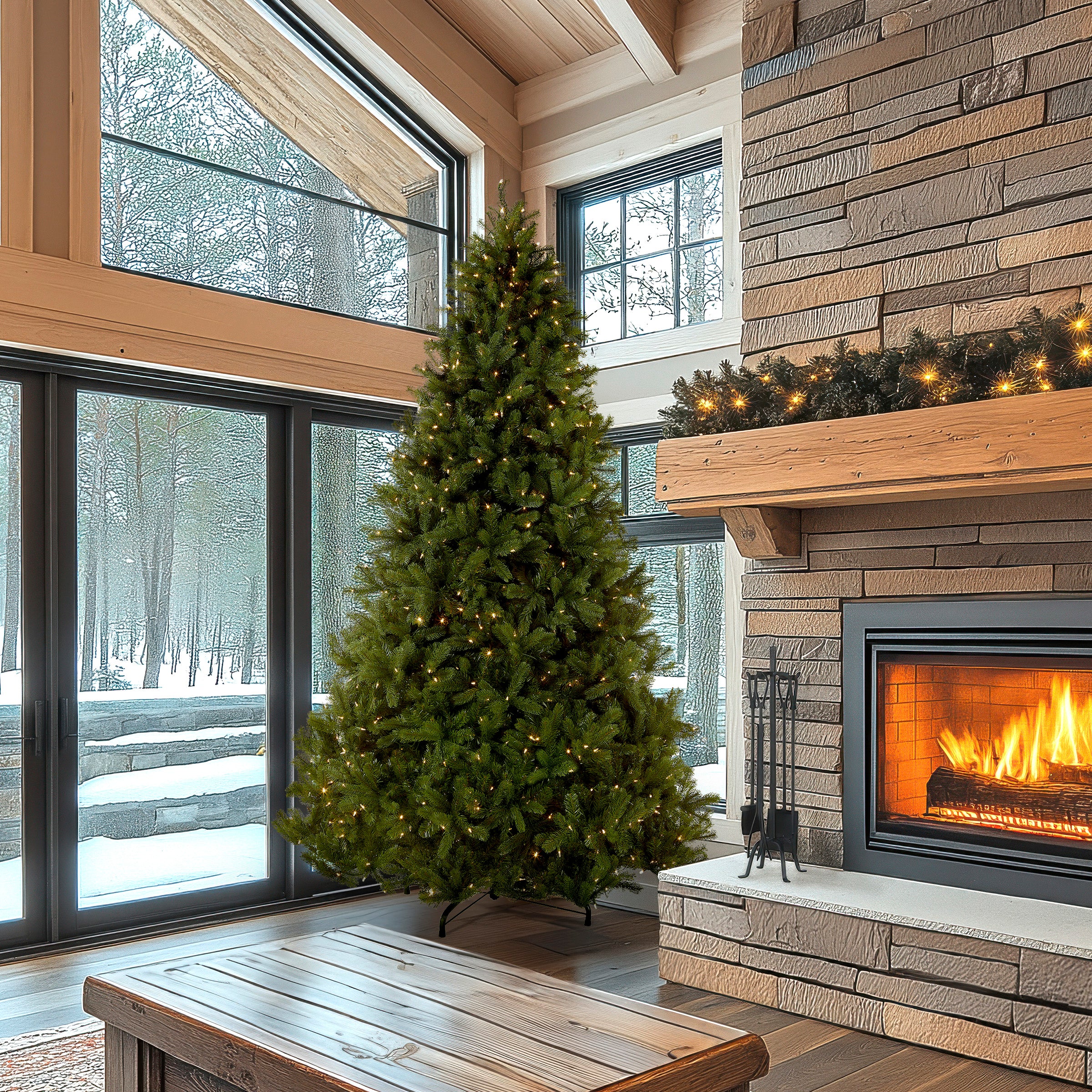 9 ft. Pre-Lit Downswept Douglas Fir Tree with Dual Color LED