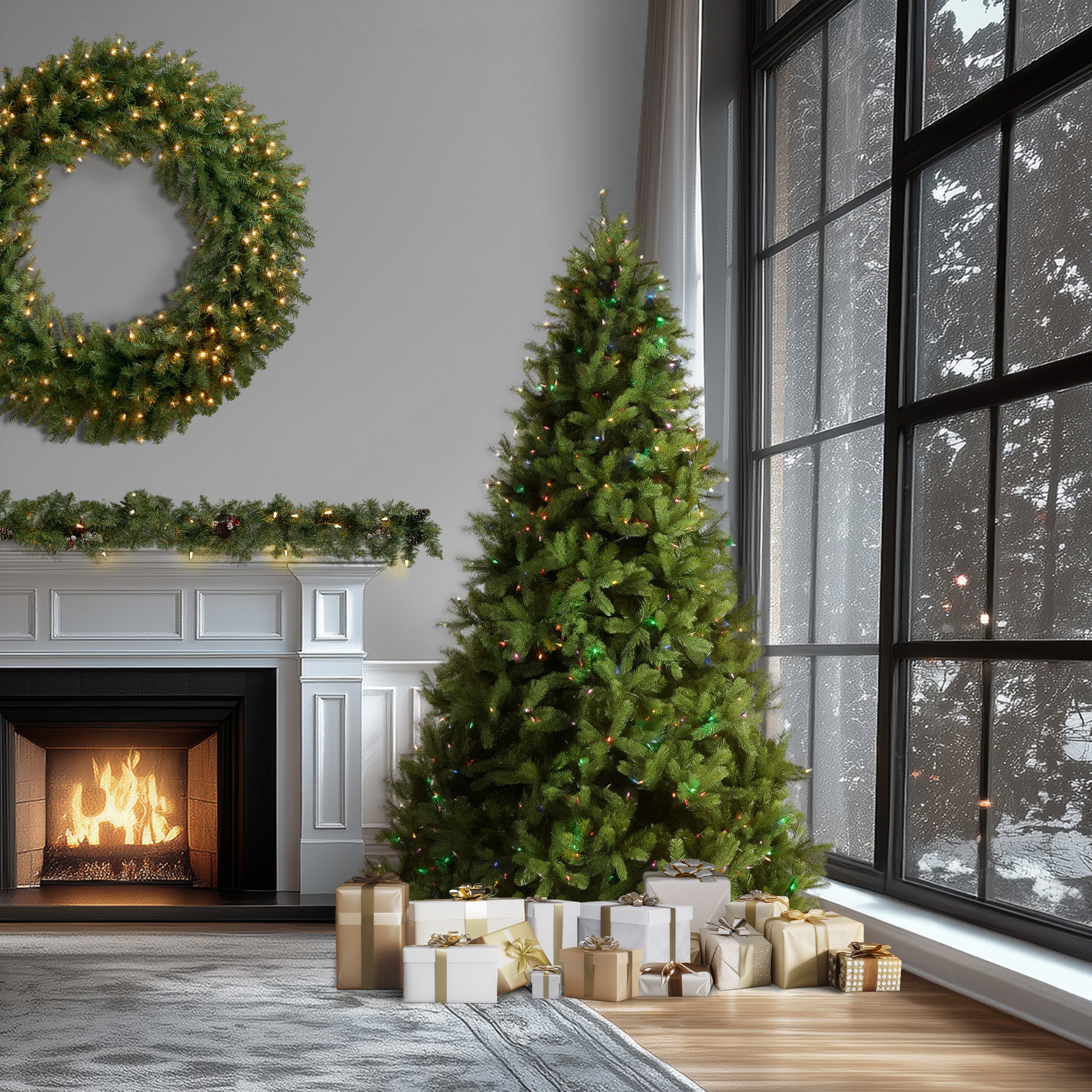 9 ft. Pre-Lit Downswept Douglas Fir Tree with Dual Color LED