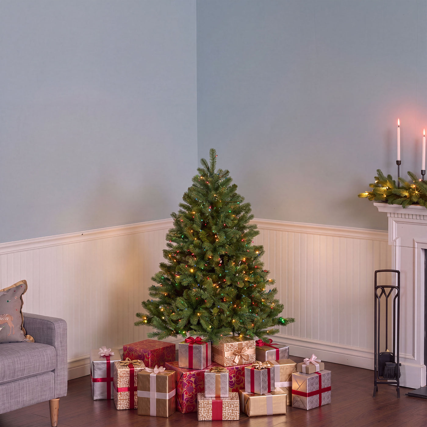 4.5 ft. Pre-Lit Downswept Douglas Fir Hinged Tree with Multicolor Lights, Plug-In - National Tree Company