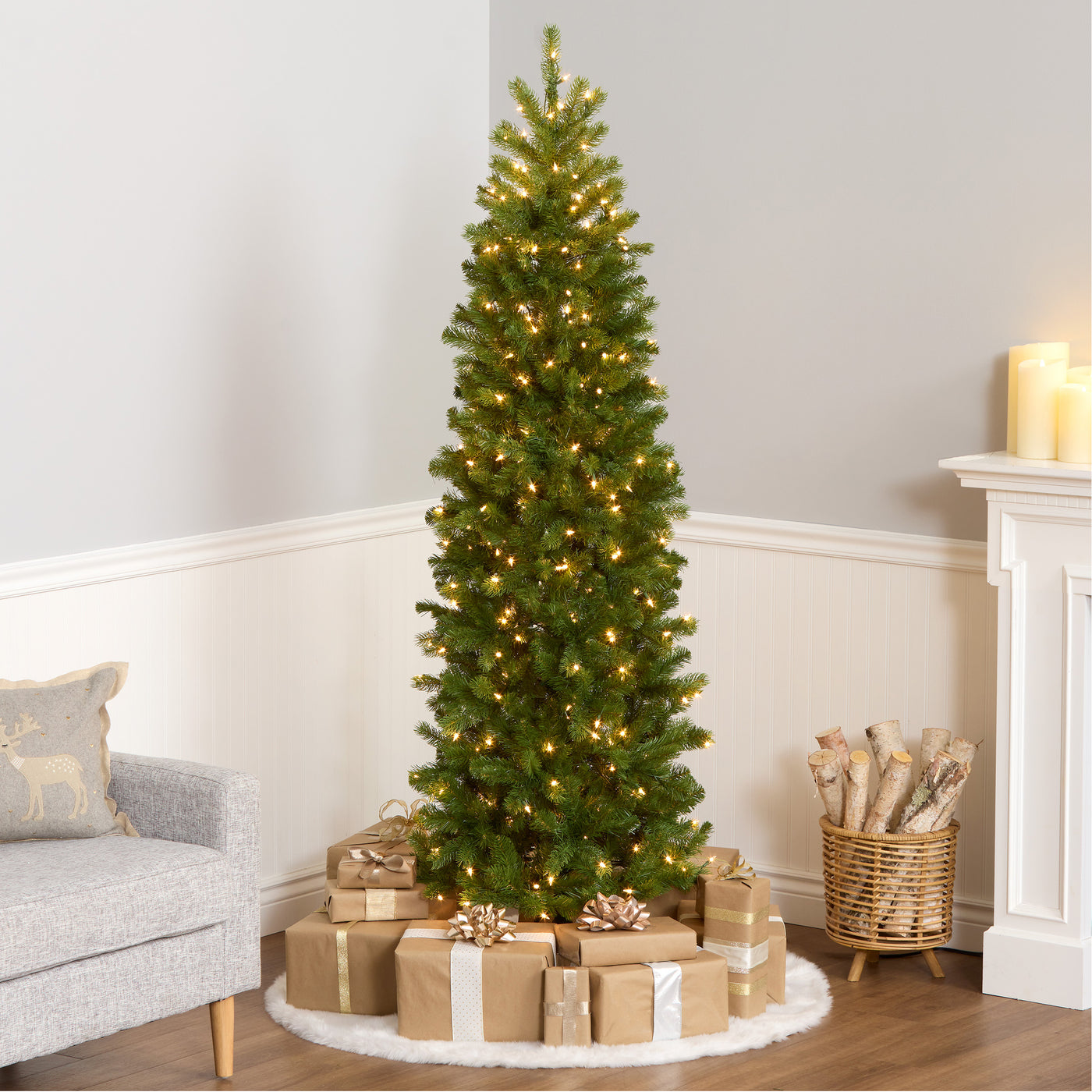 6.5 ft. Pre-Lit Downswept Douglas Fir Pencil Slim Tree with Clear Lights - National Tree Company