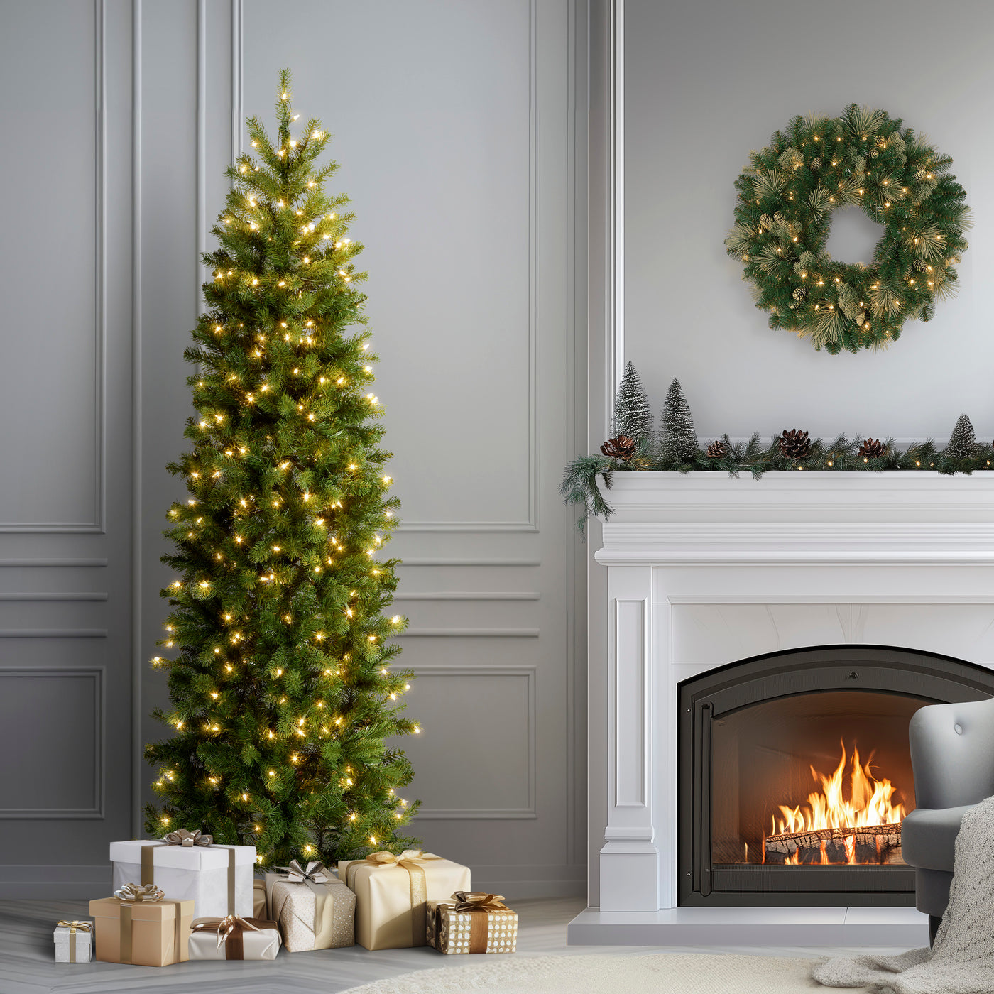 6.5 ft. Pre-Lit Downswept Douglas Fir Pencil Slim Tree with Clear Lights - National Tree Company