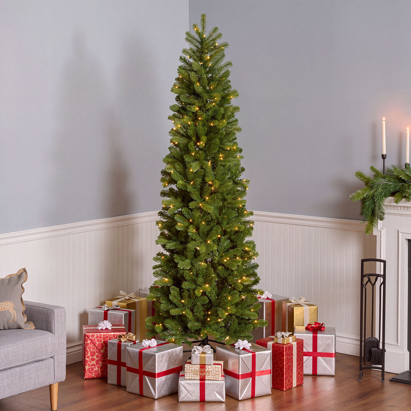 7.5 ft. Pre-Lit Downswept Douglas Fir Pencil Slim Hinged Tree with Clear Lights, Plug-In - National Tree Company