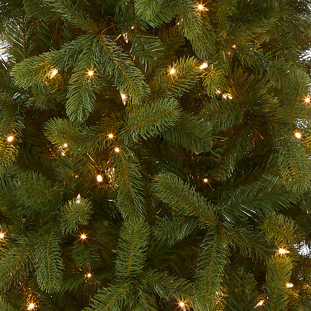 Pre-Lit 'Feel Real' Artificial Slim Downswept Christmas Tree, Green, Douglas Fir, White Lights, Includes Stand, 7.5 feet