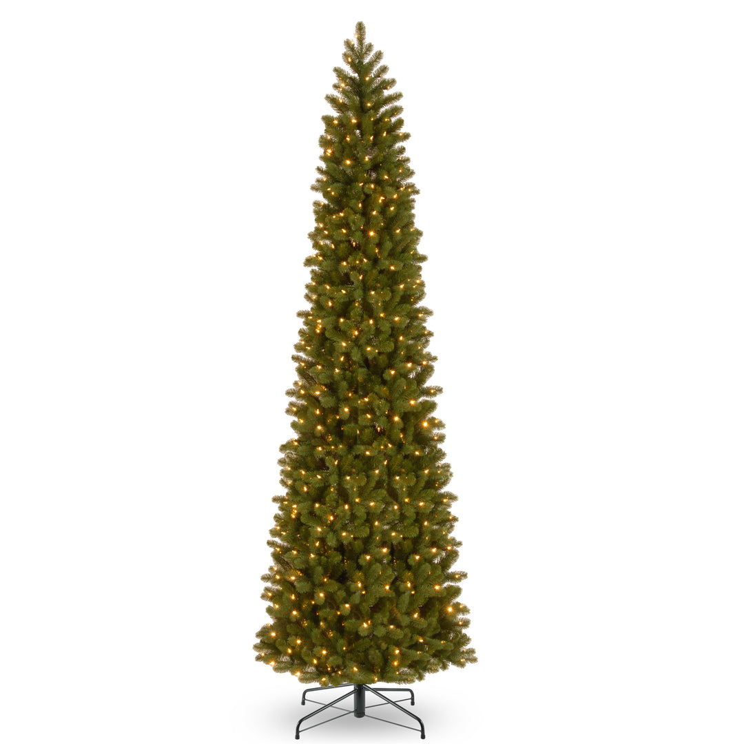 Pre-lit 'Feel Real' Artificial Giant Slim Downswept Christmas Tree, Green, Douglas Fir, Dual Color LED Lights, Includes Stand, 12 feet