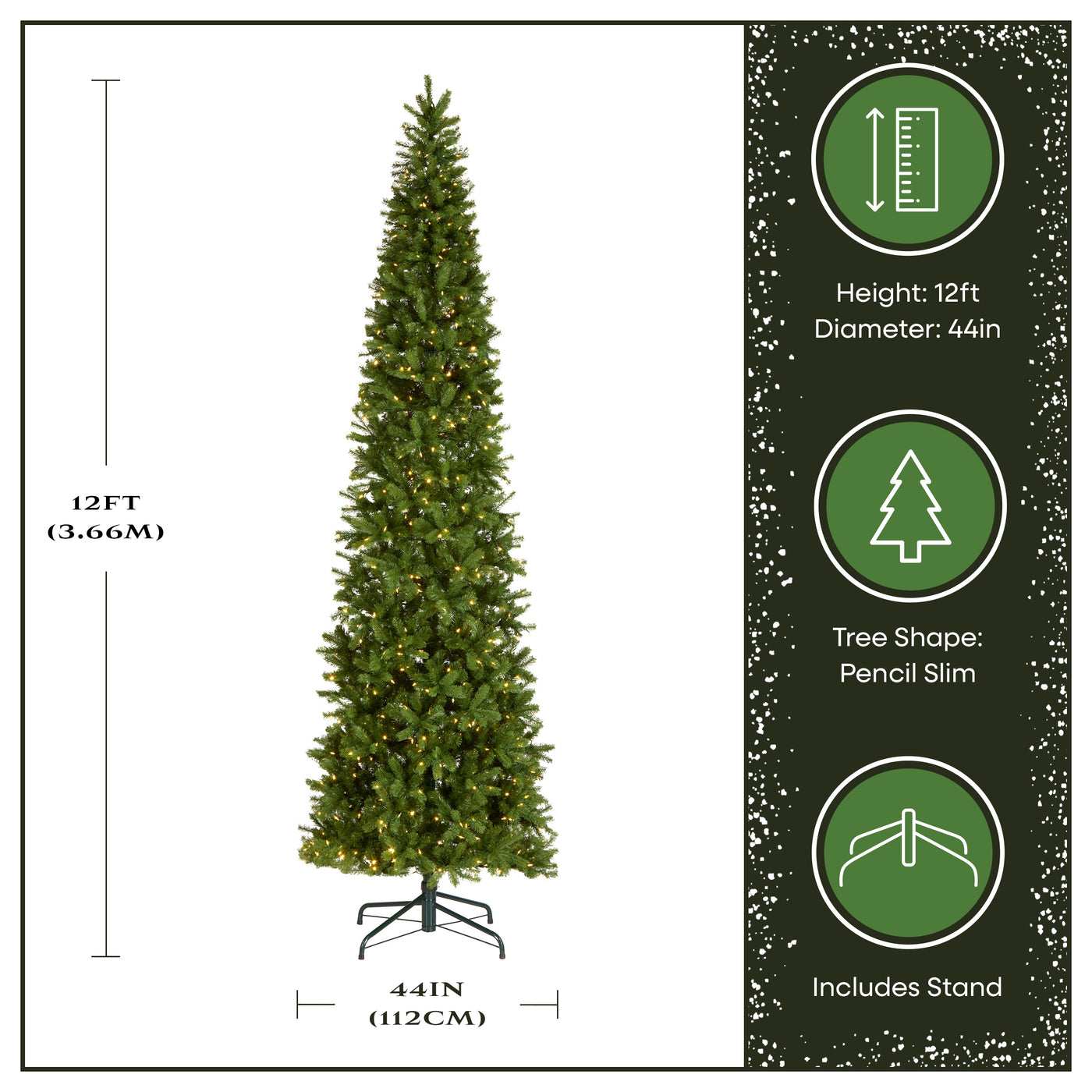 12 ft. Pre-Lit Downswept Douglas Fir Pencil Slim Tree with Dual Color LED Lights, Plug-In - National Tree Company