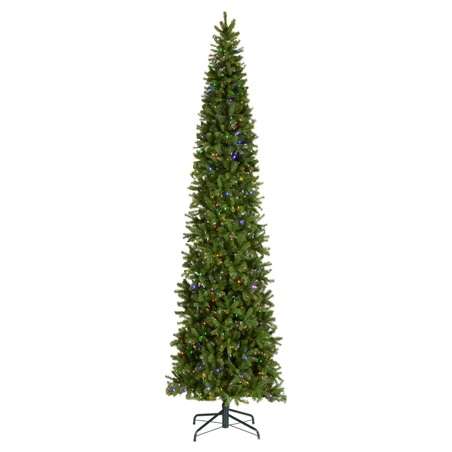 12 ft. Pre-Lit Downswept Douglas Fir Pencil Slim Tree with Dual Color LED Lights, Plug-In - National Tree Company