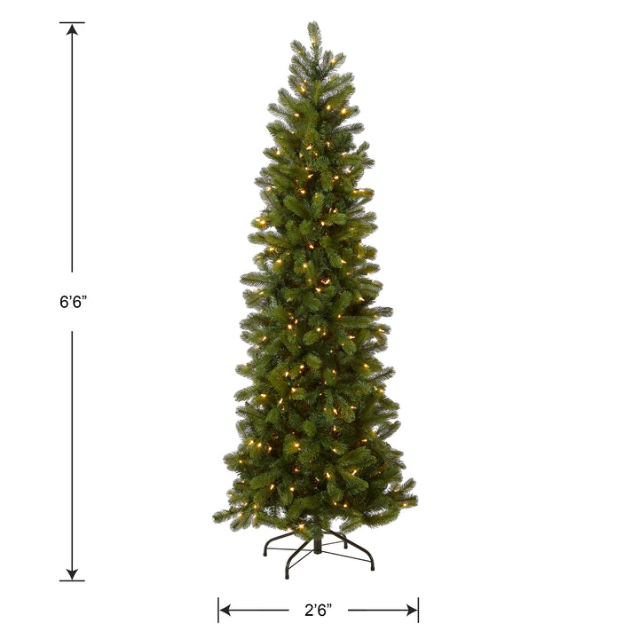 Pre-Lit 'Feel Real' Artificial Slim Downswept Christmas Tree, Green, Douglas Fir, Dual Color LED Lights, Includes Stand, 6.5 feet