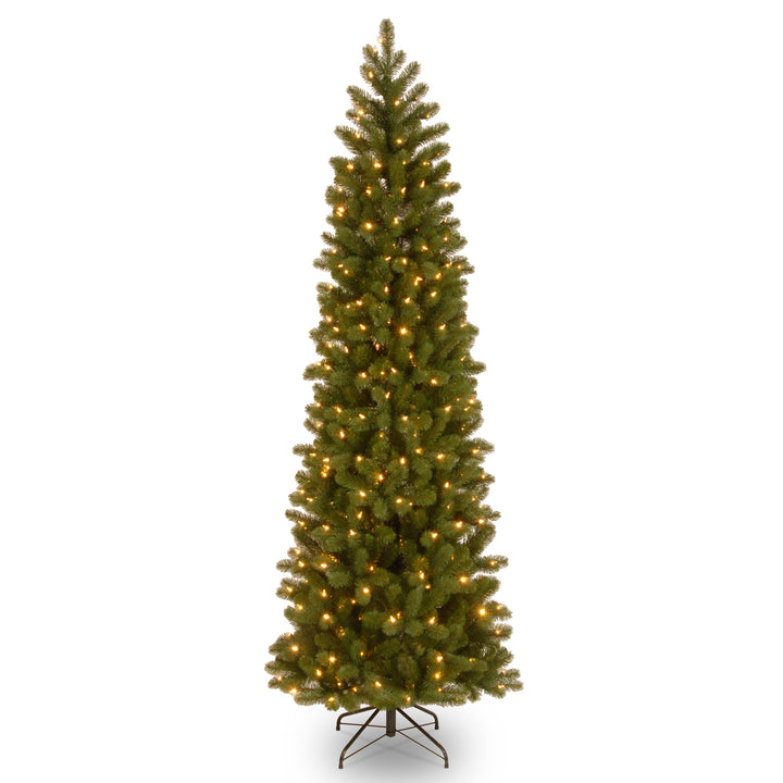 Pre-Lit 'Feel Real' Artificial Slim Downswept Christmas Tree, Green, Douglas Fir, Dual Color LED Lights, Includes PowerConnect and Stand, 7.5 feet