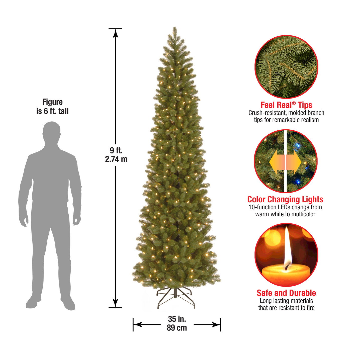 9 ft. Pre-Lit Downswept Douglas Fir Pencil Slim Tree with Dual Color LED Lights, Plug-In - National Tree Company