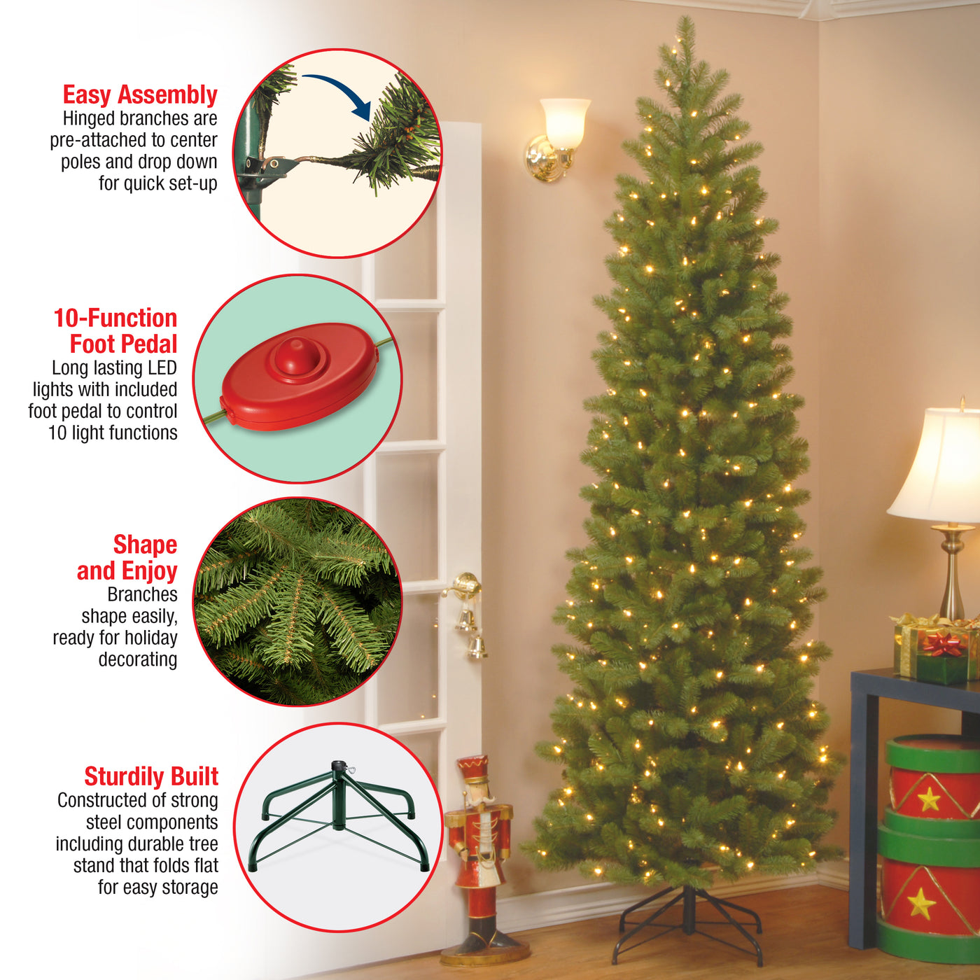 9 ft. Pre-Lit Downswept Douglas Fir Pencil Slim Tree with Dual Color LED Lights, Plug-In - National Tree Company