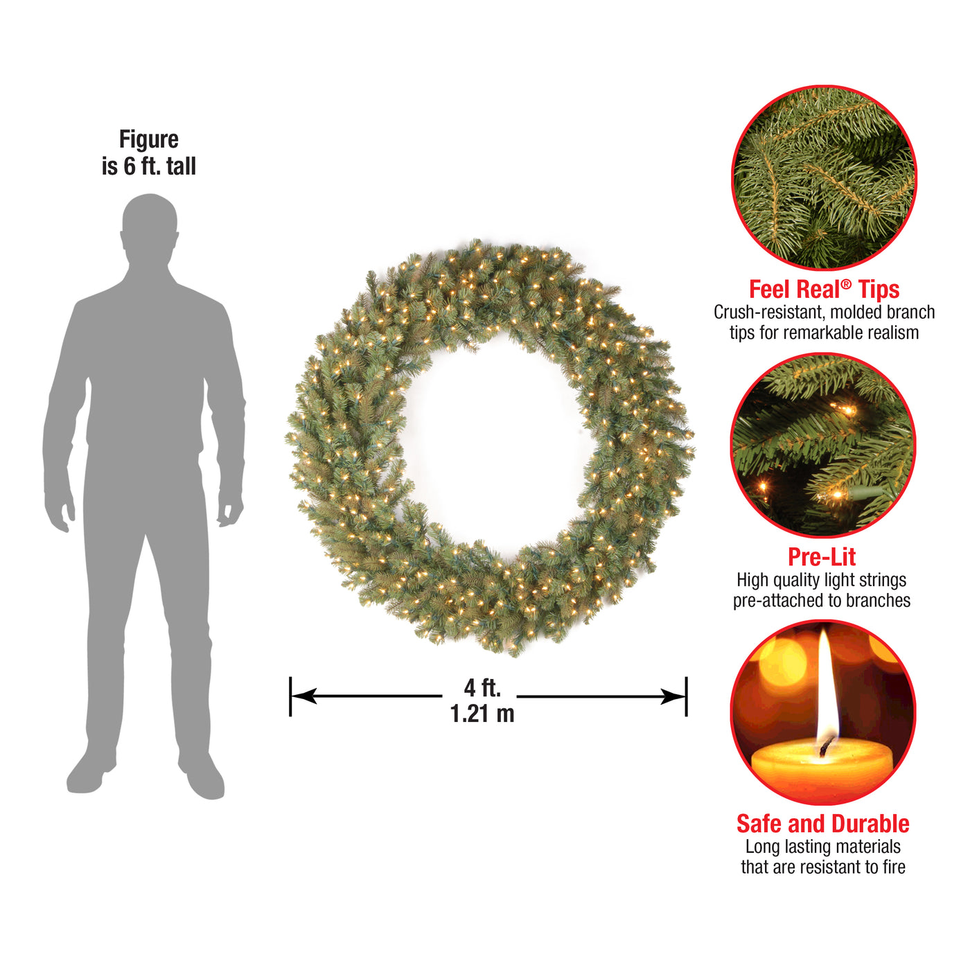 48 in. Pre-Lit Downswept Douglas Wreath with Warm White LED Lights - National Tree Company