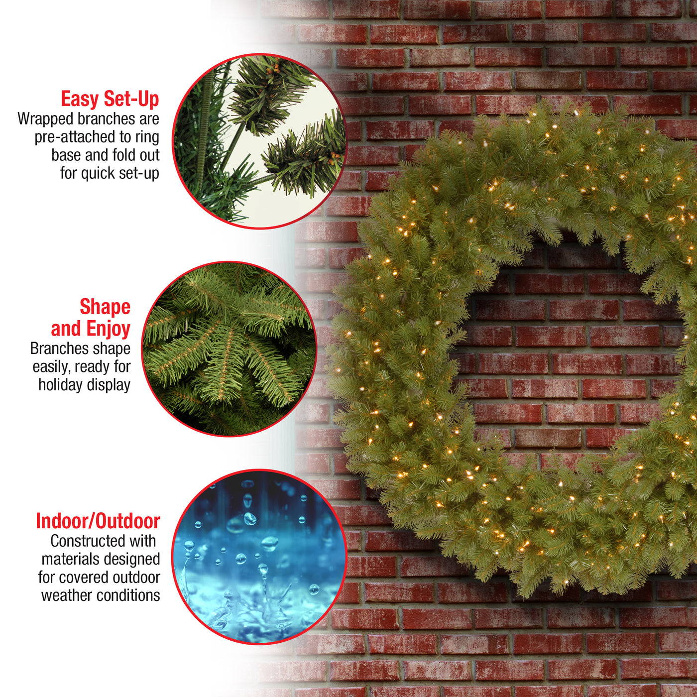 48 in. Pre-Lit Downswept Douglas Wreath with Warm White LED Lights - National Tree Company