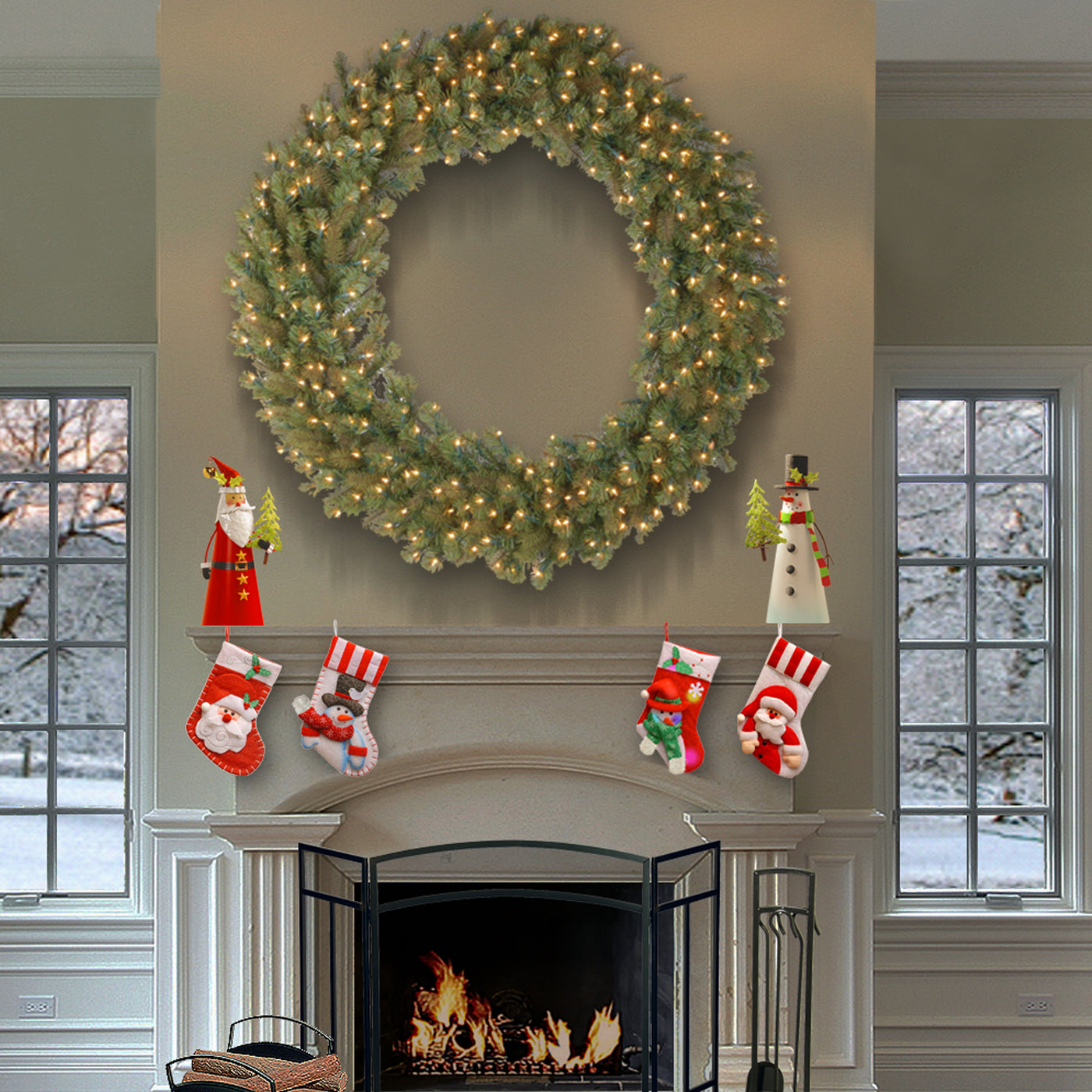 42 in.Pre-Lit Downswept Douglas Wreath with Warm White LED Lights - National Tree Company