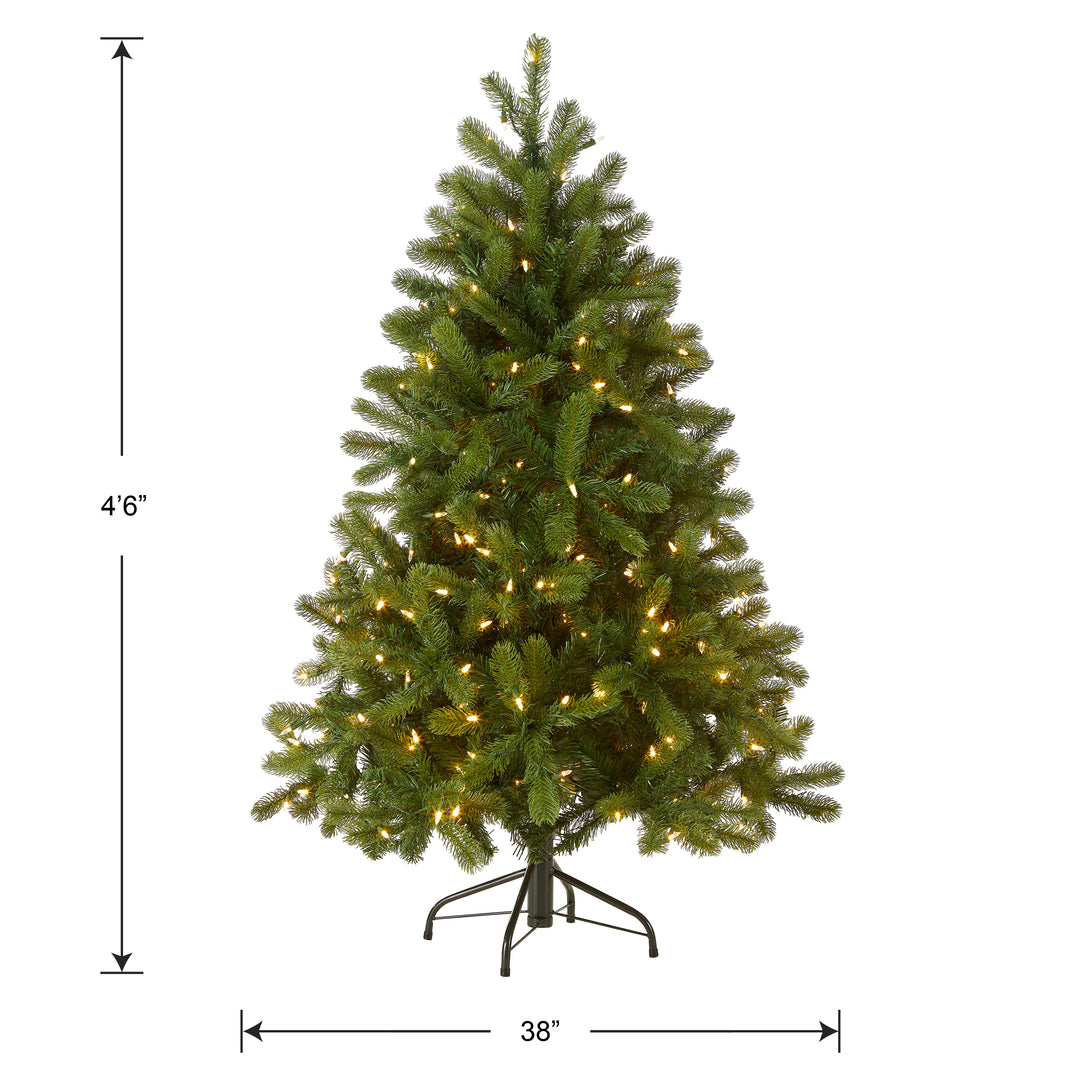 Pre-Lit 'Feel Real' Artificial Full Downswept Christmas Tree, Green, Douglas Fir, Dual Color LED Lights, Includes Stand, 4.5 feet