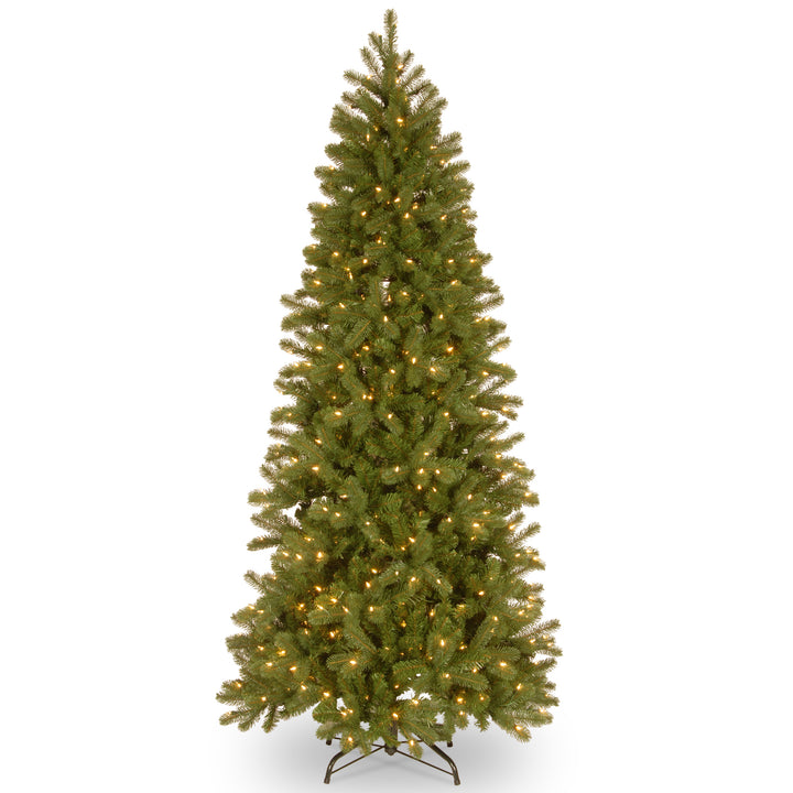 Pre-Lit 'Feel Real' Artificial Slim Downswept Christmas Tree, Green, Douglas Fir, Dual Color LED Lights, Includes PowerConnect and Stand, 7 feet