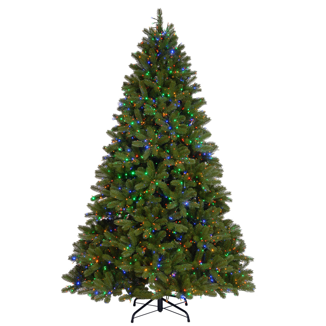Pre-Lit 'Feel Real' Artificial Full Downswept Christmas Tree, Green, Douglas Fir, Dual Color LED Cosmic Lights, Includes Stand and PowerConnect, 7.5 feet