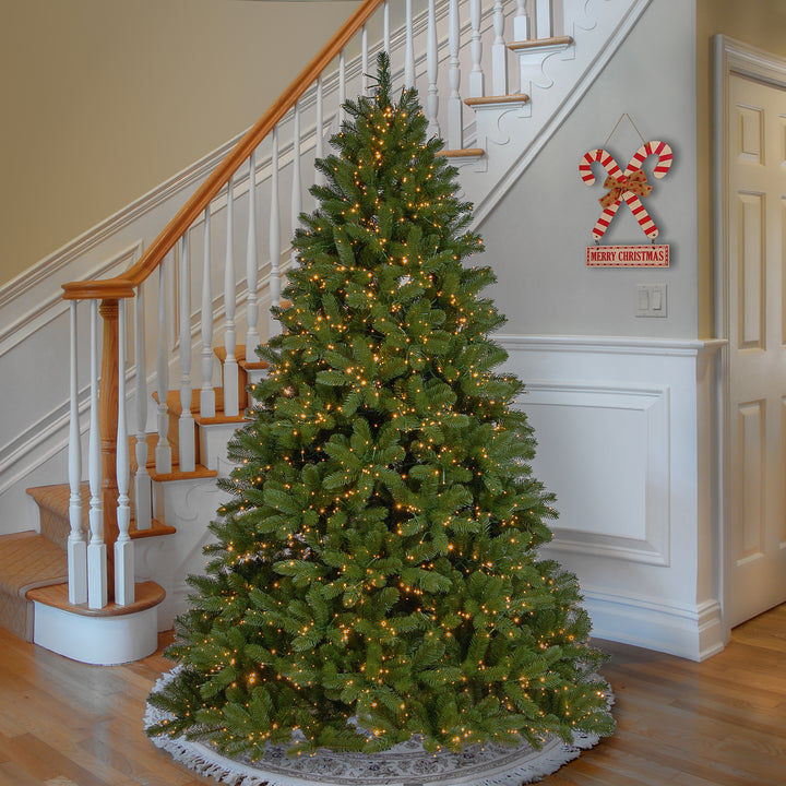 Pre-Lit 'Feel Real' Artificial Full Downswept Christmas Tree, Green, Douglas Fir, Dual Color LED Cosmic Lights, Includes Stand and PowerConnect, 7.5 feet